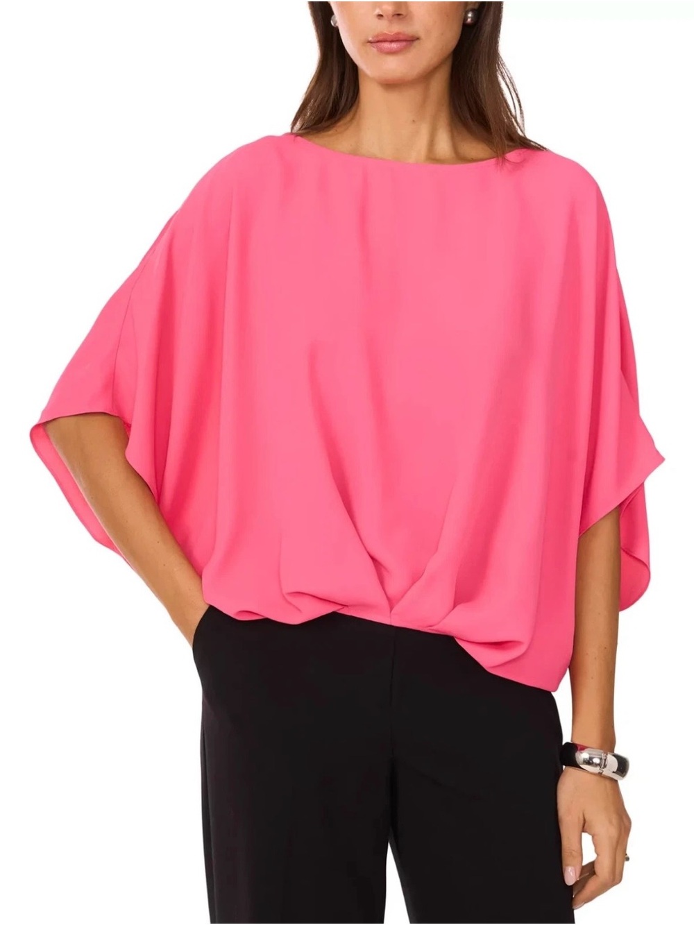New Vince Camuto Pink Draped Boatneck Blouse Size L NWT $89